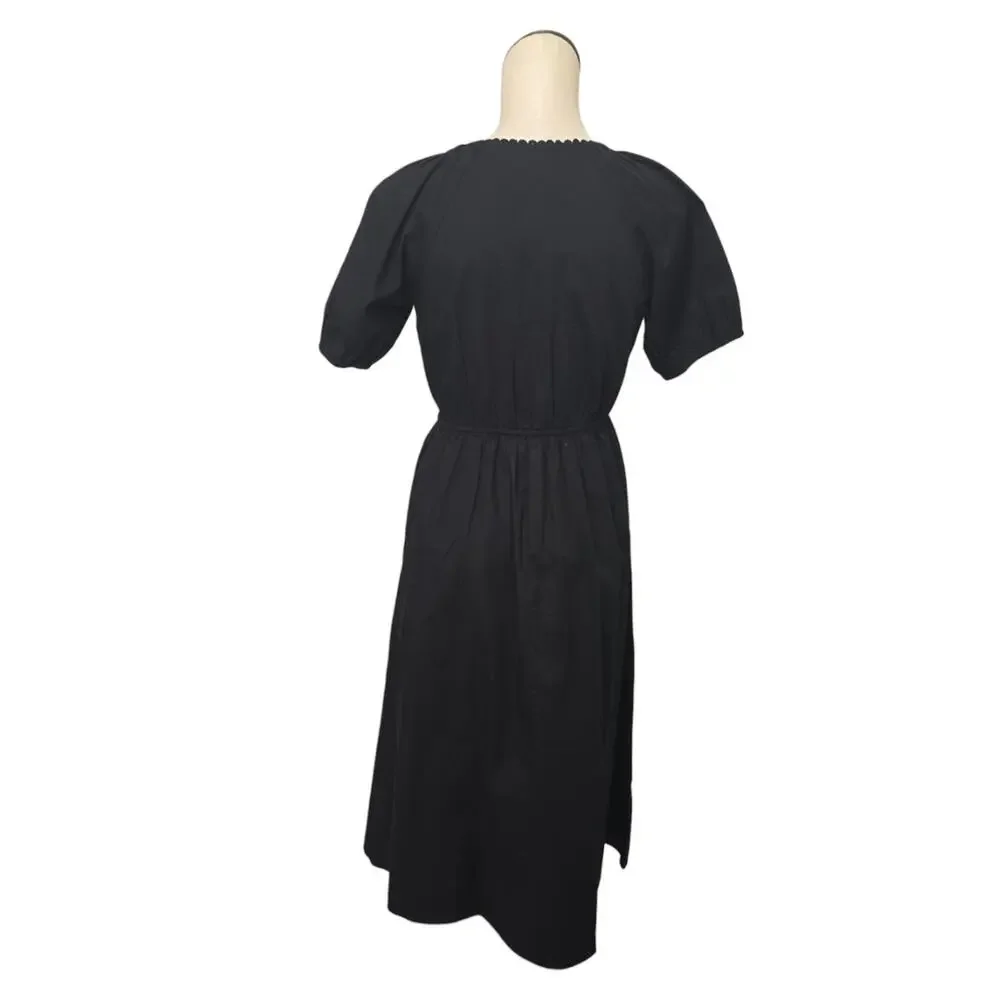 NWT J Crew Factory Cotton V Neck Midi Dress Size 2 Black Dress V Neck Minimalist